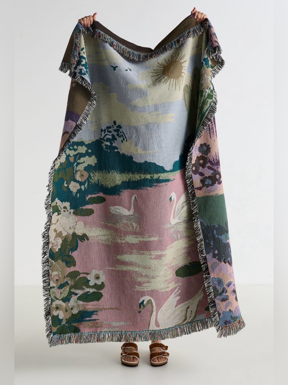 Anthropologie Estella Cotton Woven Throw Blanket, Swan